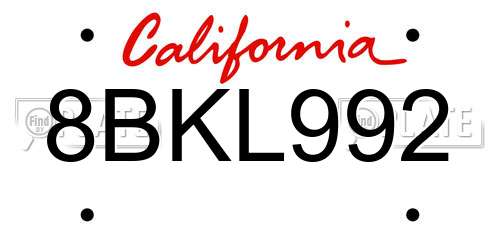 8BKL992 California License Plate