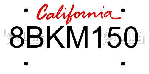 8BKM150 California License Plate