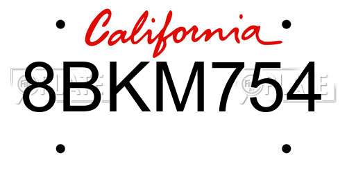 8BKM754 California License Plate