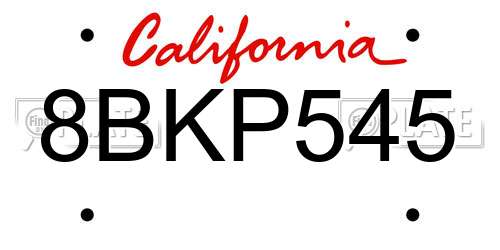 8BKP545 California License Plate