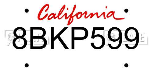 8BKP599 California License Plate