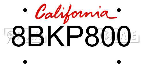 8BKP800 California License Plate