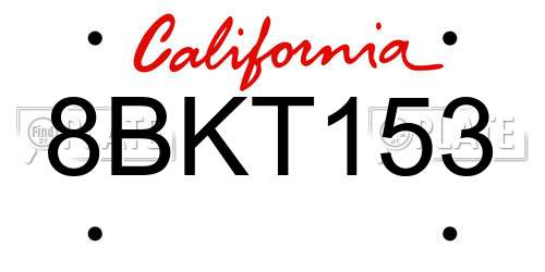 8BKT153 California License Plate