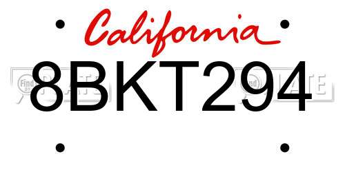 8BKT294 California License Plate