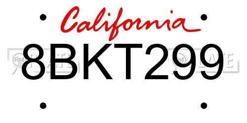 8BKT299 California License Plate