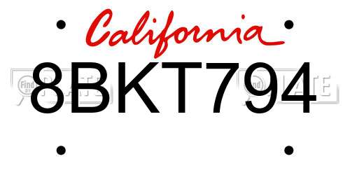 8BKT794 California License Plate