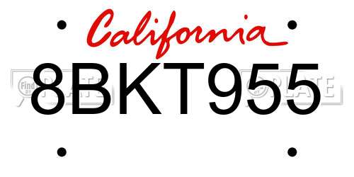 8BKT955 California License Plate