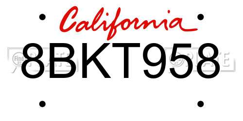 8BKT958 California License Plate