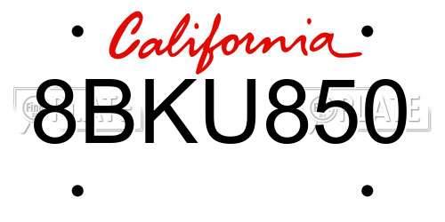 8BKU850 California License Plate