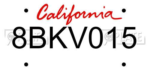 8BKV015 California License Plate