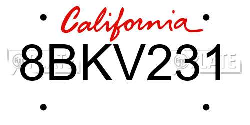 8BKV231 California License Plate