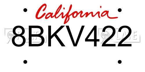 8BKV422 California License Plate