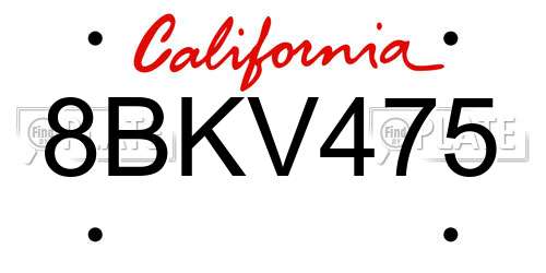 8BKV475 California License Plate