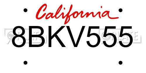 8BKV555 California License Plate