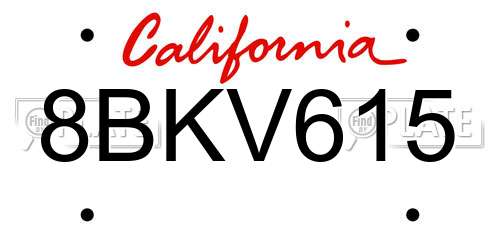 8BKV615 California License Plate