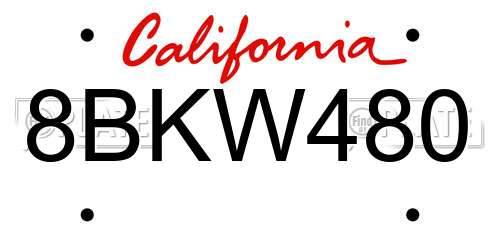 8BKW480 California License Plate