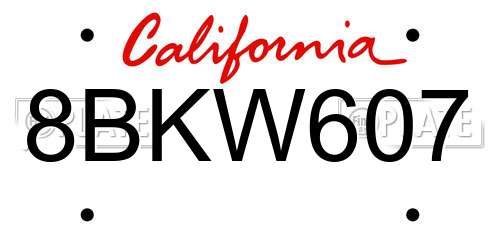 8BKW607 California License Plate