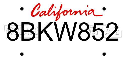 8BKW852 California License Plate