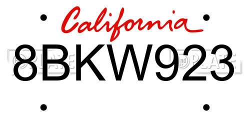 8BKW923 California License Plate