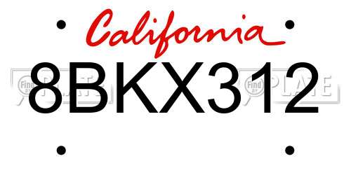 8BKX312 California License Plate