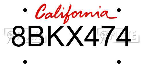 8BKX474 California License Plate