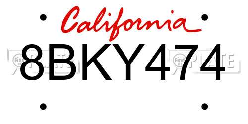 8BKY474 California License Plate