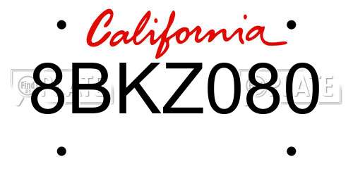 8BKZ080 California License Plate