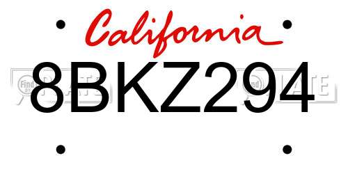 8BKZ294 California License Plate