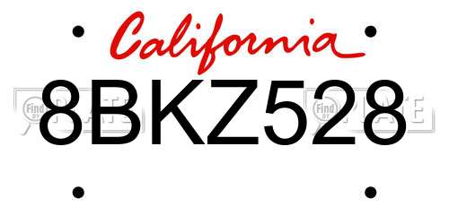 8BKZ528 California License Plate