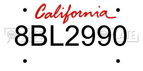 8BL2990 California License Plate