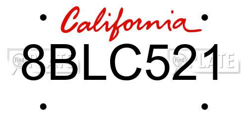 8BLC521 California License Plate