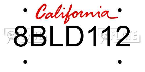 8BLD112 California License Plate