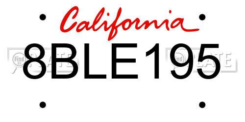 8BLE195 California License Plate