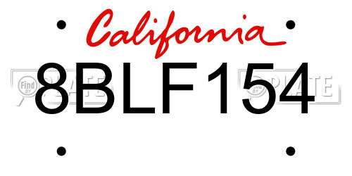 8BLF154 California License Plate