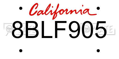 8BLF905 California License Plate