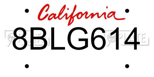 8BLG614 California License Plate