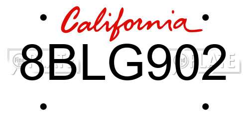 8BLG902 California License Plate