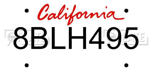 8BLH495 California License Plate