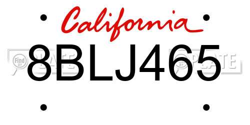 8BLJ465 California License Plate
