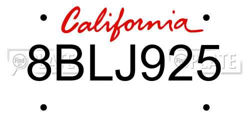 8BLJ925 California License Plate