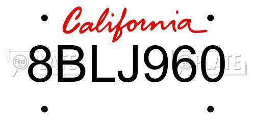 8BLJ960 California License Plate