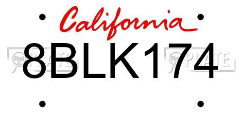 8BLK174 California License Plate