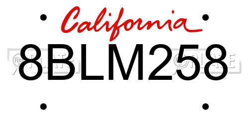 8BLM258 California License Plate