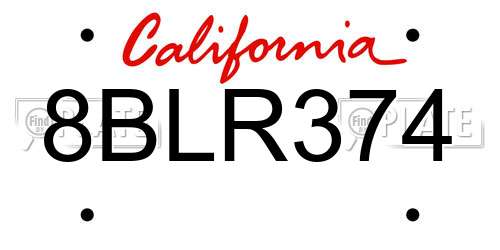 8BLR374 California License Plate