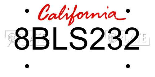 8BLS232 California License Plate
