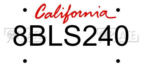 8BLS240 California License Plate