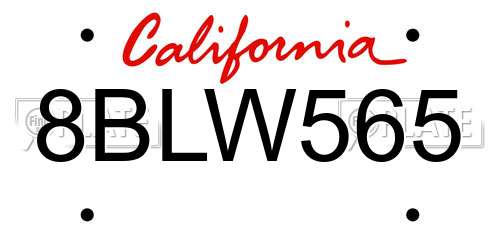 8BLW565 California License Plate