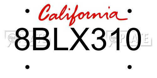 8BLX310 California License Plate