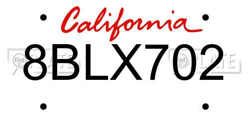 8BLX702 California License Plate