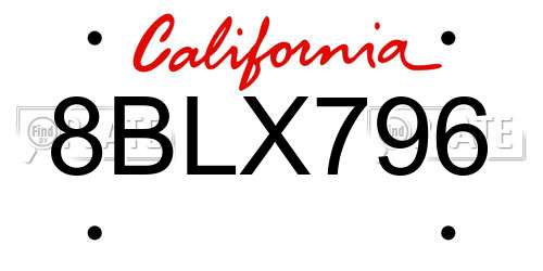 8BLX796 California License Plate
